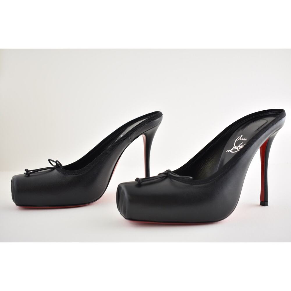 Christian Louboutin Cassia Mule 100 Black Leather Ballet Slip On Heel Pump 37.5 - Picture 12 of 15